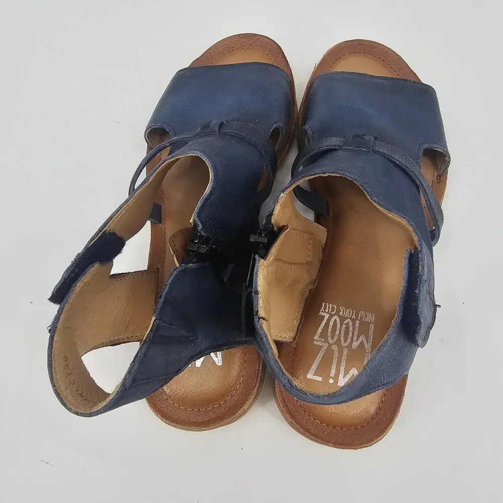 Miz Mooz Leather Side-Zip Sandals Finnley River Slingback Slide Navy EU 38 7.5-8 - Picture 5 of 10